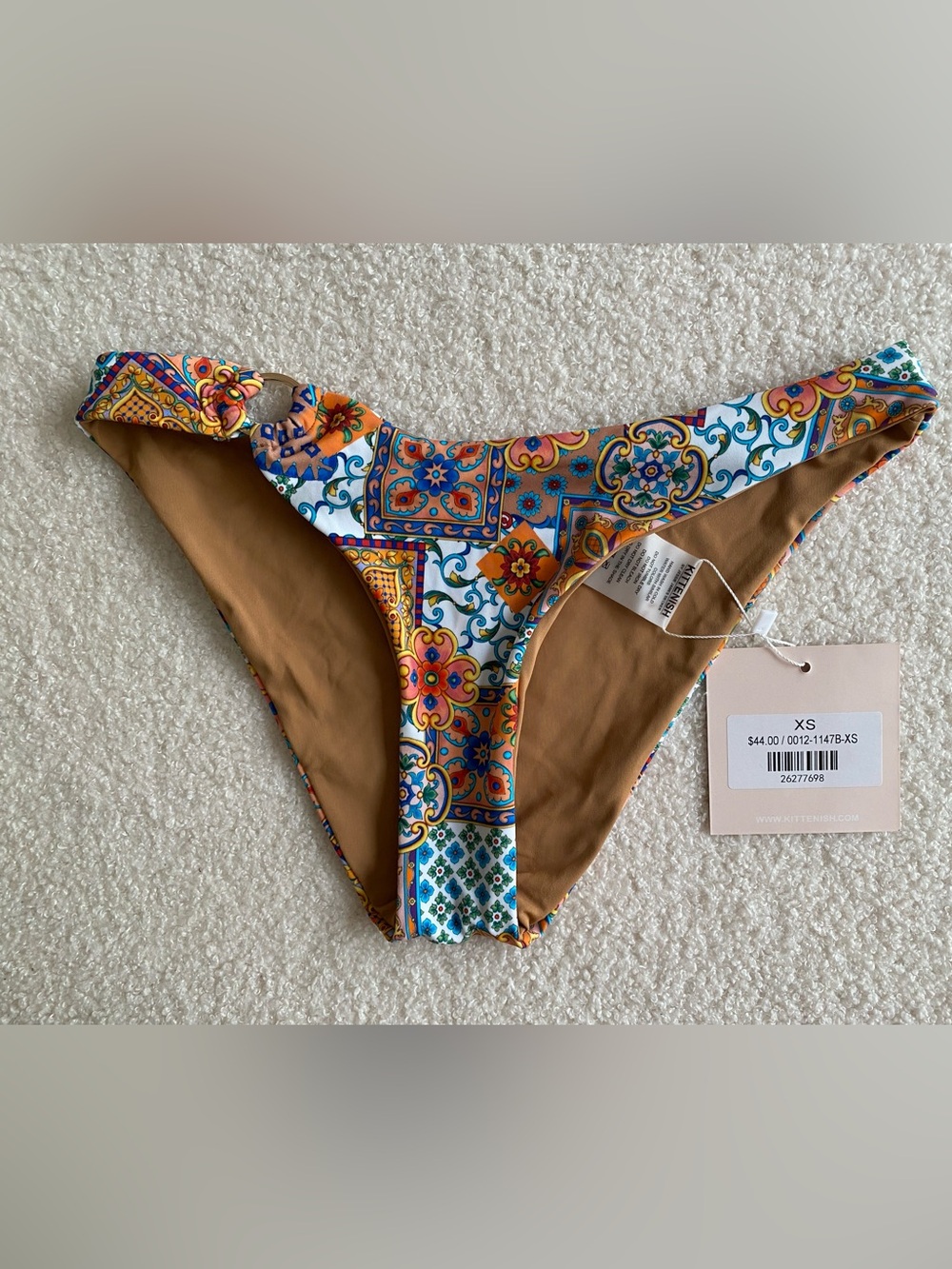Kittenish White Multicolor Tile-Print Bikini Bottoms